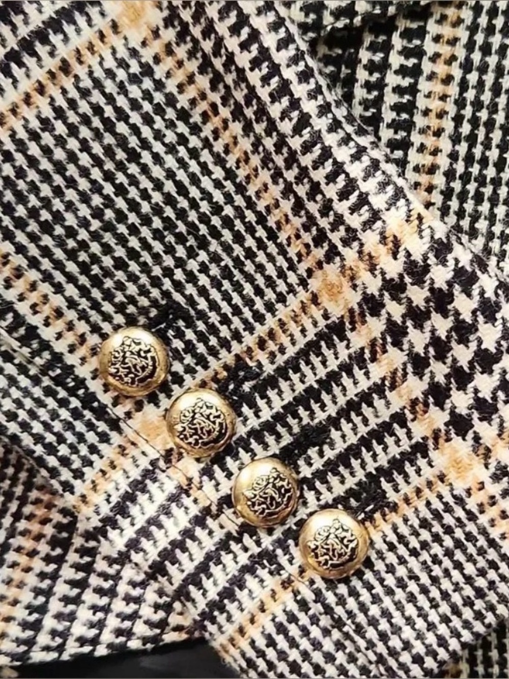 Smythe 100% Wool Houndstooth Plaid Blazer Velvet Collar Size 6 - Picture 6 of 16